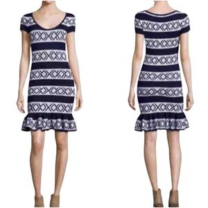 REBECCA MINKOFF Merino Wool Blend Bodycon Ruffle Hem Scoop Neck Mini Knit Dress
